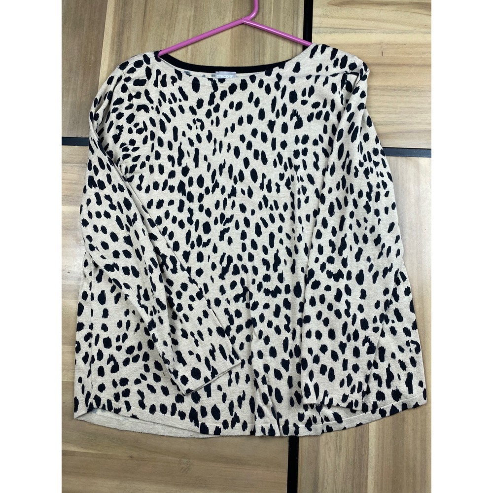 Chico's‎ Animal Print Knit Top Long Sleeve Boat Neck Comfy Chic Size 2